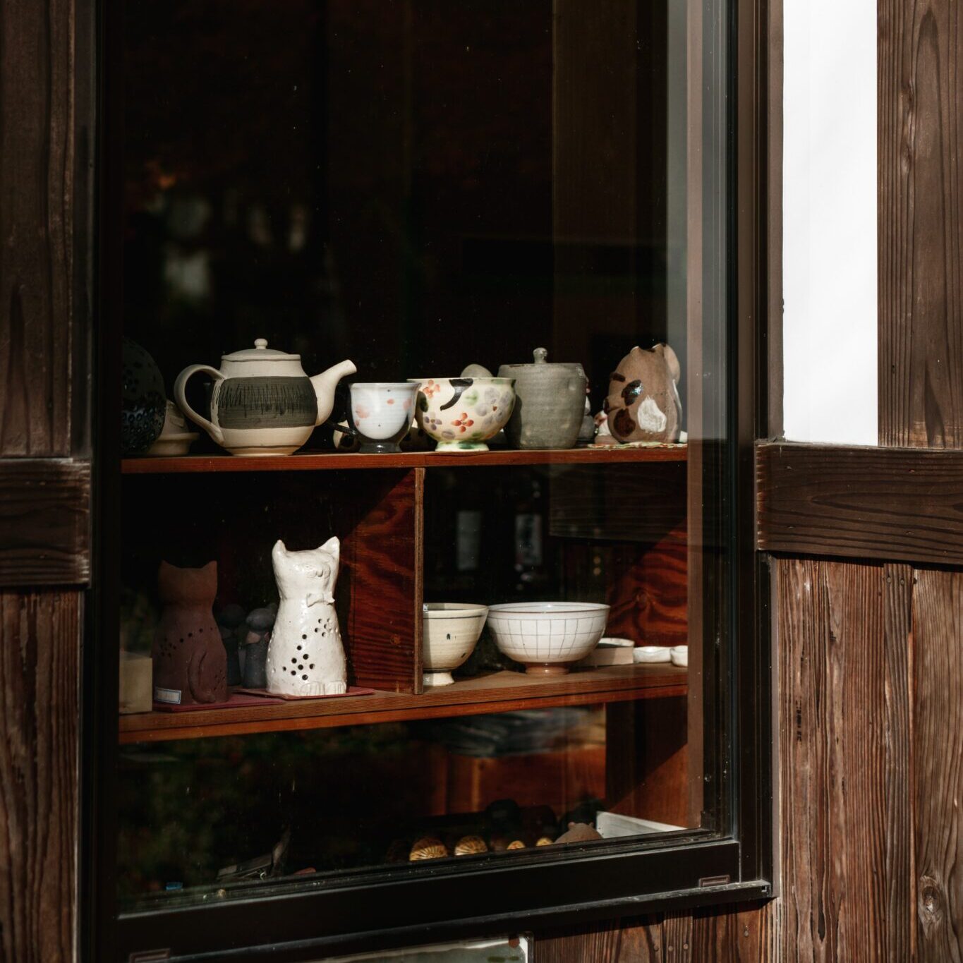 Japanese pottery in a cupboard